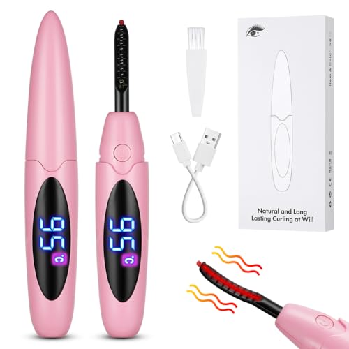 LOPHE Wimpernzange Beheizbar, Elektrische Wimpernzange Wimpernbürste, 10s Schnelles Aufheizen Wimpern Curler Anti-Verbrennung, USB-Wimpernzange mit 3 Temperaturmodi für alle Wimpern(Rosa)