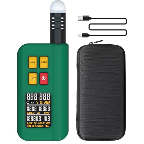 BSIDE GX1 Tragbares Umweltmessgerät Wiederaufladbar 6-in-1 mit Digital Lichtmesser Decibelmesser Barometer Höhenmesser Temperatur und Luftfeuchtigkeitsmesser Farbdisplay Daten Halten Smart Testen