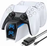 PS5 Controller Ladestation, PS5 Ladestation 2 Std Schnelllade mit EU-Netzteil für Playstation 5 Ladestation, PS5 Ladestation Controller Zubehörsets für Playstation 5 Wireless Controller, Weiß