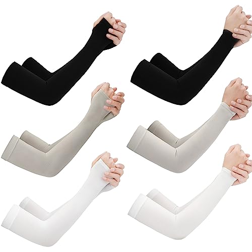 Linwnil 6 Paare Unisex Sommer UV Sonne Schützen lange Arme Ärmel Hand Abdeckung Arm Abdeckung für alle Outdoor Sport Schutz für die Haut (3 Paar-without hand cover [fingerlos]+3 Paar with hand cover)