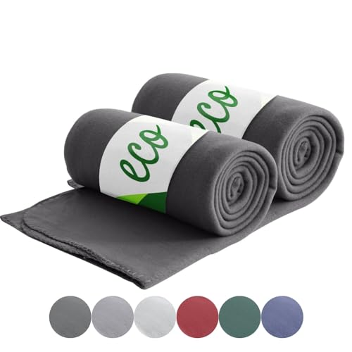 wometo 2er Set Eco Fleecedecken aus 100% recyceltem Material + OekoTex und GRS Zertifiziert 130x160 cm ca. 400 g - dunkelgrau mit Anti-Pilling und Kettelrand