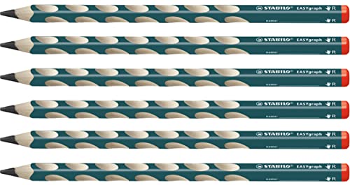 Ergonomischer Dreikant-Bleistift für Rechtshänder - STABILO EASYgraph in petrol - 6er Pack - Härtegrad HB