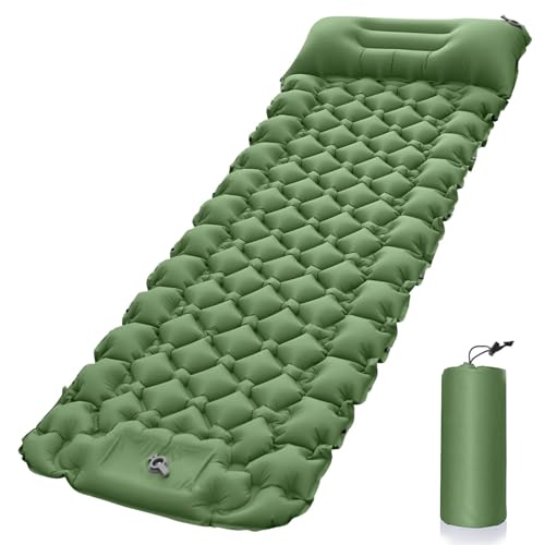 Isomatte Selbstaufblasend Camping, Luftmatratze Ultraleicht mit Fußpresspumpe& Kissen, Aufblasbare Verbindbar Matratze, Tragbare Kompakte Camping Matratze Wasserdicht Isomatte für Outdoor, Picknick