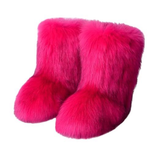 Generisch Damen-Winterstiefel mit flachem Absatz, hoch Oben, warme Winterstiefel, tiefer Mund, runder, mittellange Ärmel, künstliche Schneestiefel, weiblich Wathose wasserdichte Ohne (Red, 38)