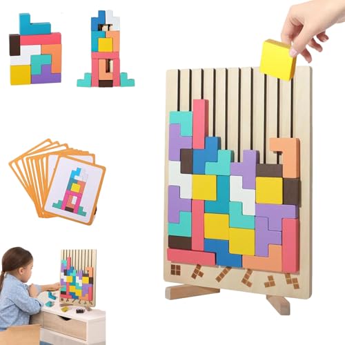 Uuxkgu mivoza Holz stapelspiel Tetris, Tetris holzspiel, Holz stapelspiel Tetris, Tetris-Spiel aus, 3D Spiel,Teaser Puzzle gehirn interaktion sortierung, stapelpuzzle Spielzeug (A)