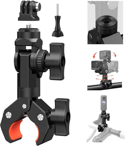 UNSTINCER Fahrrad Motorrad Lenker Kamera Halterung Schwerlast Klemme, Super Clamp mit 1/4 Gewinde und Action Cam Adapter, Selfie Stick Mount für Gopro Insta360 X5 DJI Akaso DSLR Monitor Stativ