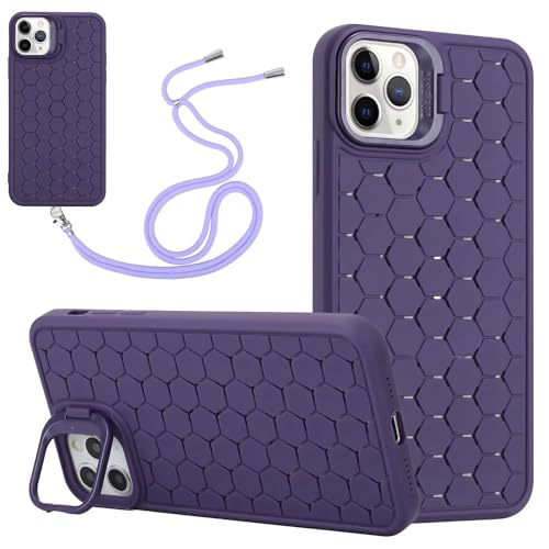 Miagon Wärmeableitung Crossbody Hülle für iPhone 13 Pro Max,Ständer Atmungsaktives Kühlung Zelluläres Löcher Schutzhülle Cover mit Einstellbar Handykette Schlüsselband