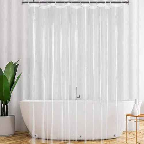 Fhioevt Duschvorhang 180x200cm Transparent Duschvorhang mit Magnet Unten Duschvorhänge Eva Anti Schimmel Wasserdicht Shower Curtains mit 12 Duschvorhangringen für Badewanne Dusche