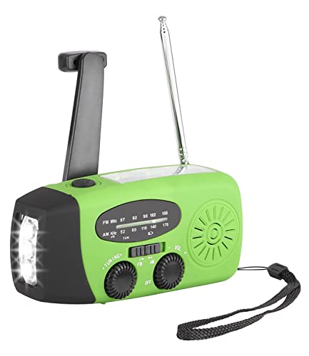 FAOKZE Solar Radio,Tragbar Kurbelradio Radio, 2000 mAh Draussen Camping Radio Solarbetriebenes Radio AM/FM mit Taschenlampe Funktion für Camping Ourdoor (Grün)