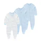 Chamie Baby Schlafanzug Strampler Langarm für Baby Jungen und Mädchen, Doppelter Reißverschluss und Halsschutz, 0-3m/3-6m/6-9m/9-12m