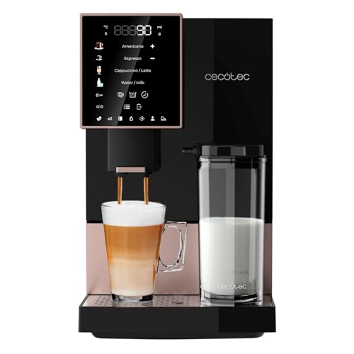 Cecotec Superautomatische Kaffeemaschine Cremmaet Compactccino Black Rose, 19 Bar, Thermoblock-System, frisch gemahlene Bohnen Plug&Play, 150 g Kaffeebohnentank Mühle, 1,1 L Wassertank, 400 ml Milch