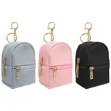 ONRAGT Mini Rucksack Schlüsselanhänger, 3 Stück Niedlich mini kosmetiktasche PU-Leder Kleines Täschchen Reißverschluss Mini Tasche Schwarz Hellgrau Rosa für Münzen, Lippenstift, Schlüssel, Datenkabel