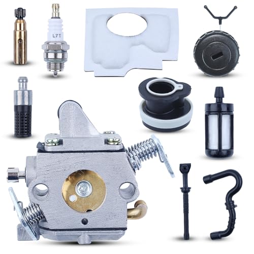 Vergaser für Stihl MS 170, MS 180, 017 und 018 Kettensäge, ADEFOL Vergaser-Kit Luftfilter + Benzinfilter + Benzinschlauch + Zündkerze + Tankdeckel Ersatzteile Motorsäge Zubehör