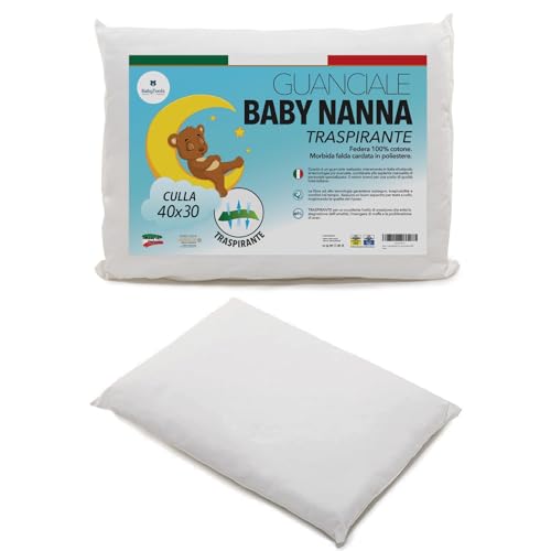 Baby Kissen (100% Made IN Italy und Oeko-TEX®) - Atmungsaktives, Milbendichtes Babykissen 40x30 Mit 100% Baumwollbezug - Kinderkissen 6 Monate - 2 Jahre