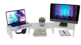 ComfortCove Dual Monitor Stand Riser, Monitorständer, Laptopständer, Schreibtisch-Organisator, Computerständer, 3 Regale, verstellbare Länge, ideal für Ihr Home Office, Weiß