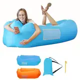 YIWONFU Aufblasbares Sofa mit Seitentasche, Tragbares Wasserdichtes Luftsofa für Land und Wasser, Faltbar Air Lounger mit Tragetasche für Outdoor, Strand, Pool, Party, Camping(Blau)