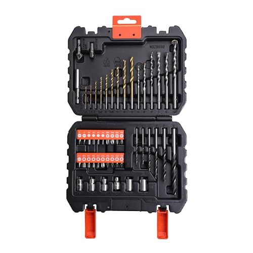 Black+Decker Bohrer & Schrauber Bitset A7188 (50-teilig, Titanium Metallbohrer 1,5-6mm, Steinbohrer 4-10mm & Holzbohrer 3-7mm, Schrauberbits, Stecknüsse, Magnet Bithalter, Senker), schwarz, 20 x 17