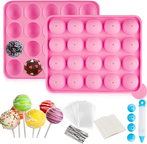 262 Stück Cake Pop Form Set - mit 20 Kavitäten Silikon Cake Pop Form, Cake Pop Sticks, Cake Pop Wrapper, Sliver Twist Ties