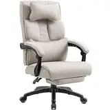 Dowinx Chefsessel Bürostuhl Ergonomisch mit Fußstütze und Gepolsterte Armlehne, Ergonomischer Bürostuhl Stoff, Drehstuhl Computerstuhl mit Hoher Rückenlehne, Höhenverstellbarer Bürostuhl 150 KG Beige