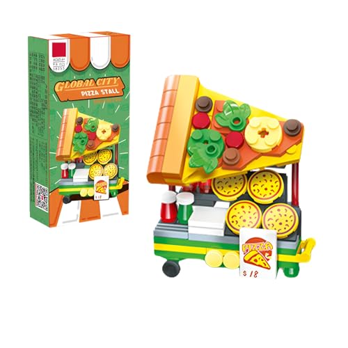 Mini Stadt Stall Straßenansicht Bausteine Modell Set, Pizza Stall Klemmbausteine Bausatz, Imbissstube Simulation Architektur Sammlung BAU Modell Spielzeug (96 Teile)