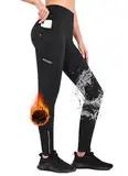 BALEAF Winter Fahrradhose Damen Lang mit Reißverschluss am Knöchel Warm Thermoleggins Winter Gefüttert Jogginghose Thermo Laufhose Wasserdicht Outdoor Hosen Winterhose Schwarz L