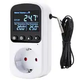 Aideepen Digital Thermostat Steckdose, Countdown Temperaturregler 230V 16A mit Fühler für Aquakultur Gewächshäuser Terrarium Heizung Kühlung