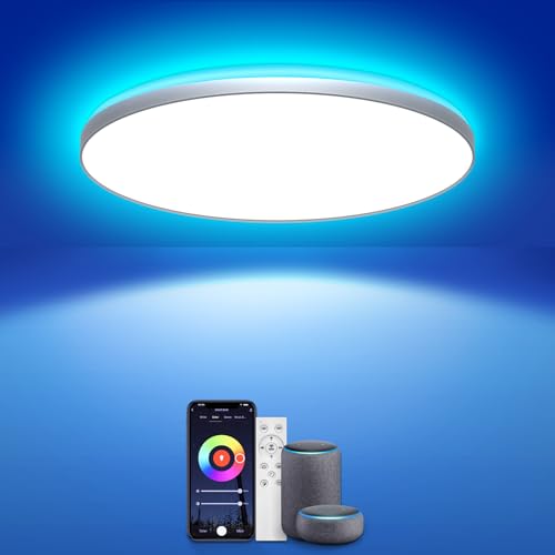AmazeFun LED Deckenlampe 36W - Deckenlampe Dimmbar & RGBIC Nachtlicht - Smart Deckenleuchte mit Fernbedienung - Alexa/Google kompatibel, 3400lm, für Wohnzimmer, Schlafzimmer, Küche (36W-30CM)