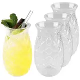 GOEDCH 4er Set Ananas Gläser: 400ml Klares Cocktailbecher mit Ananas-Relief, Wiederverwendbar Partygläser, Saftgläser, Longdrinkgläser Transparent im Sommer perfekt für zu Hause, Restaurants und Party