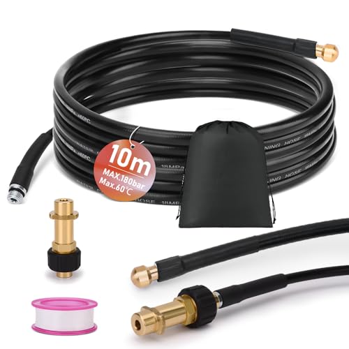 10M Rohrreinigungsschlauch Set für K2 K3 K4 K5 K6 K7, 180Bar 60°C Rohrreinigungsset, inkl. Tasche, Düsen starr, Abflussreiniger Rohrreiniger Hose Abflussschlauch für Hochdruckreiniger