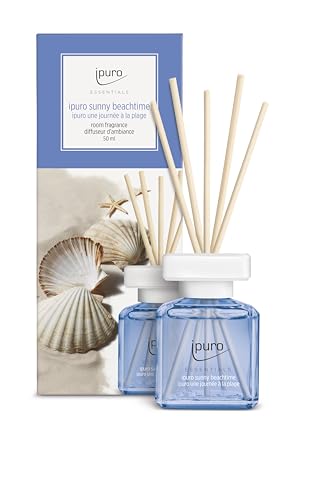 ipuro - Essentials Raumduft Sunny BEACHTIME 50ml | Raumerfrischer mit Grapefruit, Zitrone & weißem Moschus Duft Aroma | Diffuser mit Stäbchen | Lufterfrischer für die Wohnung