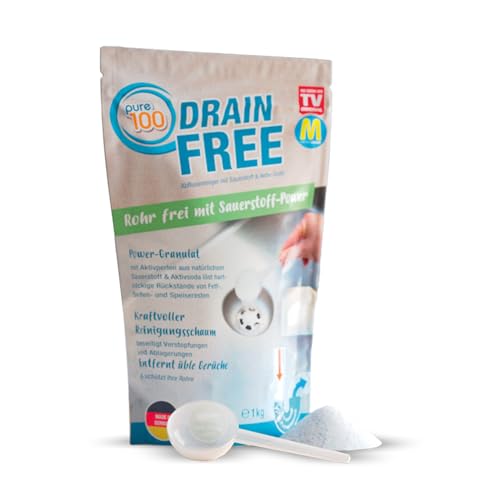 Pure100 Drain Free - kraftvoller Reinigungsschaum - beseitigt jede Verstopfung und Ablagerung in den Rohren - Abflussreiniger - entfernt üble Gerüche - ohne chemische Wirkstoffe - biologisch abbaubar