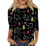 Weihnachtsshirt Damen Übergröße 3/4 Arm Shirt Damen 3/4 Arm Shirt Damen Xs Steampunk Kostüm Damen Kleidung Teenager Mädchen Damen Bluse Viskose 3/4 Arm Elegant Festliche Grün M