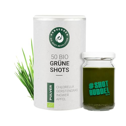 Hansegrün - Bio Grüne Darm Shots (50 Stk.) - Superfood-Pulver mit Gerstengras - Vegane Greens für die Darm-Gesundheit - mit Chlorella & Brennessel - 100% echte Zutaten zur täglichen Zubereitung