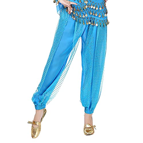 SamHeng Bauchtanz Haremshose, Damen Chiffon Tribal Arabisch Hose, Pailletten Glänzend Lose Bauchtanz Kostüm Pumphose für Bauchtanz Yoga Pilates Zumba Party Performance Kostüm