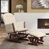 KOIECETA Schaukelsessel mit Hocker Schaukelstuhl Relaxsessel Relaxstuhl Schwingsessel Sessel Stuhl Stillstuhl Gleitend Stoff (Creme und Braun)