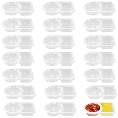 AONAYO 20 Stück Snack Container,Reusable Snack Containers With Lids,Double Compartment Snack Containers,Aufbewahrungsdosen Mit Deckel,Kleine Dosen Mit Deckel Plastik Für Soßen,Dips,Gewürze