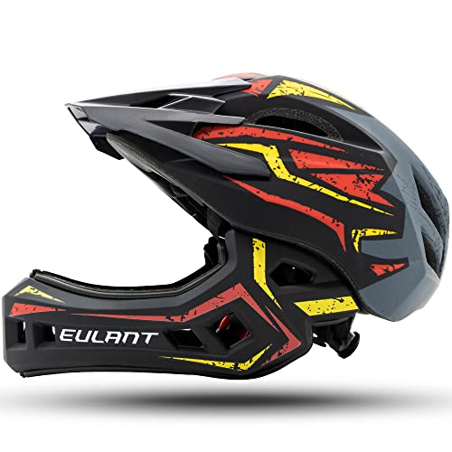 EULANT Fahrradhelm mit Kinnschutz für Jugendliche,Kinder Fullface Helm,BMX helme Jungen,Downhill Helm Mädchen,MTB Integralhelm Con EIN-Knopf-Entfernen Kinnschutz & Hinterer Einsteller