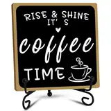 Kaffeebar-Schild, hölzernes Kaffee deko, Kaffeebar-Dekorationen in Schwarz und Weiß mit Eisenständer, Bar-Tischregal, Kaffeebar-Schilder Dekor für Kaffeestation, Zuhause,einem treue-geschenk
