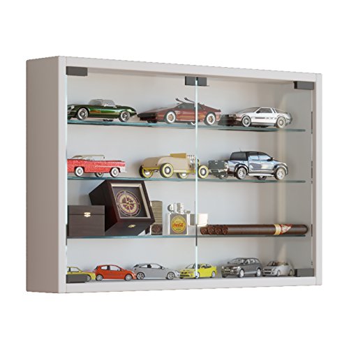 VCM Glasvitrine hängend | Vitrine Glas mit ESG-Sicherheitsglas | Maße ca H. 40 x B. 60 x T. 10 cm | Hängevitrine Glas | Modern und platzsparend | Glas Vitrinenschrank - Mandosa M Weiß