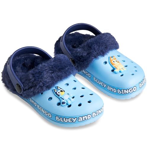 BlueY Clogs Kinder Gartenschuhe mit Schuh Charms & Abnehmbarem Fleece-Futter - Geschenke für Kinder (Blau, 29EU)