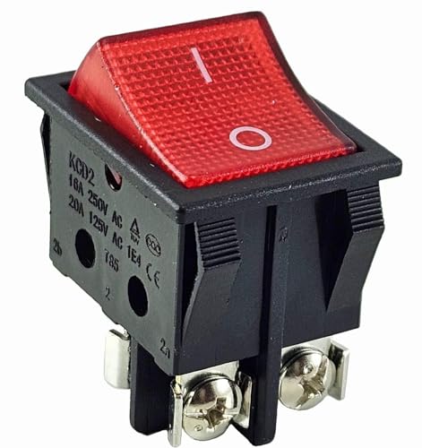 Wippschalter rot mit Schraubanschluss, Geräteschalter 2 polig (4pin) 16A 250~ beleuchtet-LED