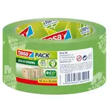 tesapack Eco & Strong - Umweltschonendes Paketband aus 100% recyceltem Kunststoff, UV- und alterungsbeständig - Grün bedruckt - 66 m x 50 mm