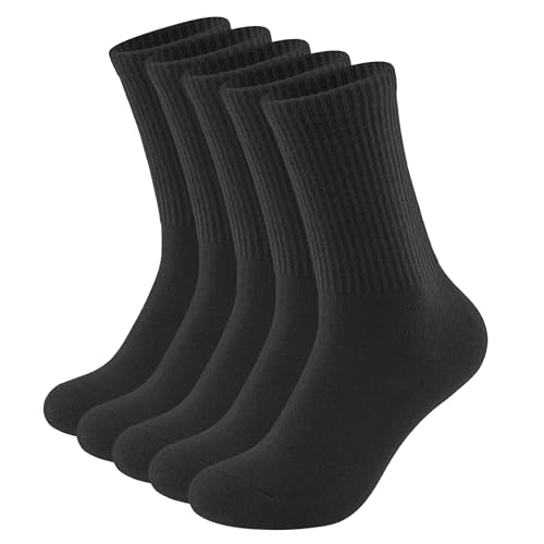 Closemate 5 Paar Tennissocken Damen 35-38 39-42 Laufsocken Strümpfe Sportsocken Wadenstrümpfe Atmungsaktive Baumwollsocken Gekämmte Baumwolle Damensocken Crew Socks Schwarz Größe M