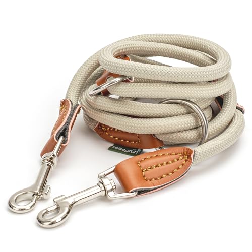 Leisegrün Hundeleine für kleine Hunde | 2 Meter | 3fach verstellbar | Nur 160 g leicht | Führleine 2m | Sand