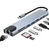 USB C Hub, 8 in 1 USB C Multiport Adapter mit 100W PD, 4K HDMI, SD&TF Kartenleser, USB 3.0&USB 2.0 Ports, USB C Ethernet Adapter für MacBook Air/Pro, iPad Pro, Chromebook, Huawei, Dell XPS, Samsung