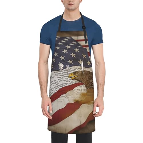 FLYIFE Verstellbare Latzschürze mit amerikanischer Flagge, für Damen und Herren, Unisex, Kochschürze, Grillschürze mit 2 Taschen, für Zuhause, Küche, Restaurant, Schwarz , One size