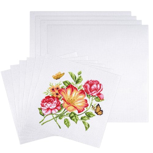 10 Stück Weiße Kreuzstich Stoff zum Sticken Baumwolle 30×30cm und 20x20 cm Stickstoff zum Sticken Stoff 11CT Steifigkeit Waschbar für DIY Basteln Handwerk Näharbeit und Kreativen Handarbeiten