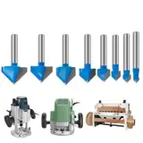 Nankoyal Router Bits 1/4 Shank, Router Bit Set, V Formbohrbits 8 Stücke Holzbearbeitungswerkzeuge, Router -Bindungs -Kit Robustes Holzbearbeitungszubehör für Enthusiasten -Profis