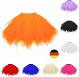 Tüllrock Orange Tütü Kostüm, Karneval Tüllrock Damen Kurz Tütü Rock Fasching Kostüm - Hohe Taille Tüllrock 50Er Rockabilly Petticoat Tutu Unterrock Minirock Tüll Ballett Tanzkleid Tutu, Orangener Rock