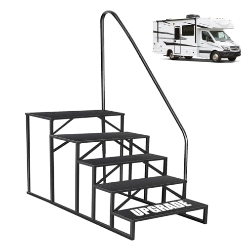 5 Stufen Trittstufe mit Griff, RV Trittleiter|Poolleitern|Stufen im Freien Haustiertreppe, Standtreppe Hocker Kinder aus Stahl Max 300kg, Haushaltsleiter für Spa/Hof/Mobile Home